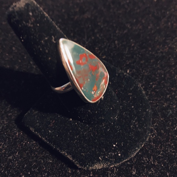 Sz 8.5 Blood Stone India 925 Sterling Silver Ring - Picture 4 of 4